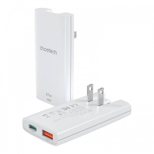 Mini travel wall charger Choetech PD6011 PD65W GaN slim USB-A+C  (white) image 2
