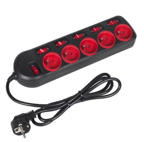 Maclean MCE204 power extension 1.5 m 5 AC outlet(s) Indoor Black, Red image 2