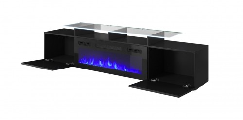 Cama Meble RTV cabinet ROVA with electric fireplace 190x37x48 cm black/black gloss image 2
