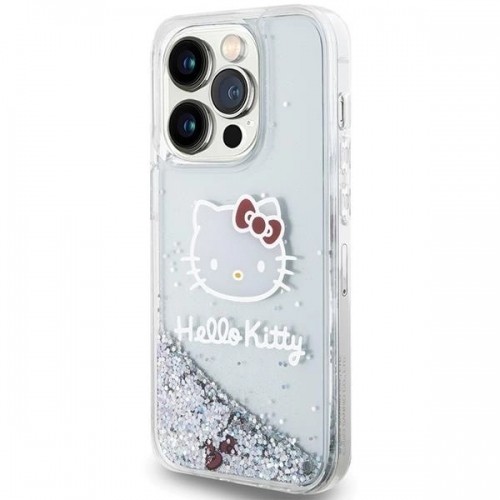 Hello Kitty Liquid Glitter Charms Kitty Head case for iPhone 15 Pro - silver image 2