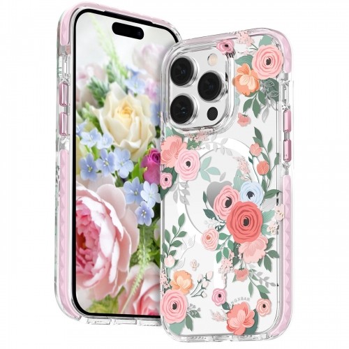 Kingxbar Flora Series magnetic case for iPhone 14 Plus MagSafe decorated with rose flowers print image 2