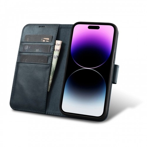 iCarer Oil Wax Wallet Case 2in1 Cover iPhone 14 Pro Anti-RFID Leather Flip Case Blue (WMI14220722-BU) image 2