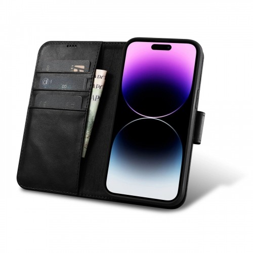 iCarer Oil Wax Wallet Case 2in1 Cover iPhone 14 Pro Leather Flip Cover Anti-RFID black (WMI14220722-BK) image 2