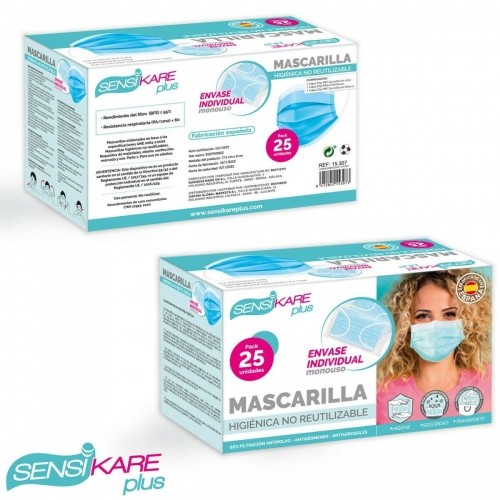 Box of hygienic masks SensiKare 25 Daudzums (12 gb.) image 2