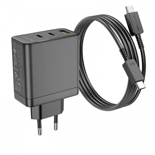 OEM Borofone Wall charger BN12 Manager - USB + 2xType C - PD 65W 3A with Type C to Type C cable black image 2
