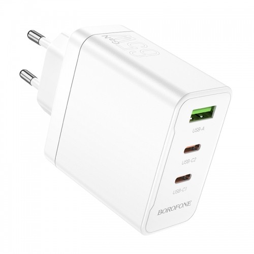 OEM Borofone Wall charger BN12 Manager - USB + 2xType C - PD 65W 3A white image 2