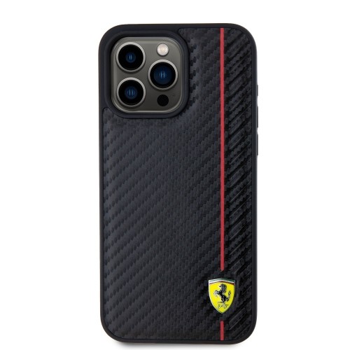 Ferrari PU Leather Carbon Vertical Red Line Case for iPhone 15 Pro Max Black image 2