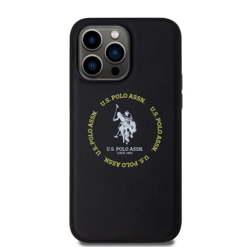 U.S. Polo PU Leather Printed Round Double Horse MagSafe Case for iPhone 15 Pro Max Black image 2