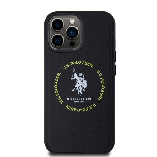 U.S. Polo PU Leather Printed Round Double Horse MagSafe Case for iPhone 15 Pro Black image 2