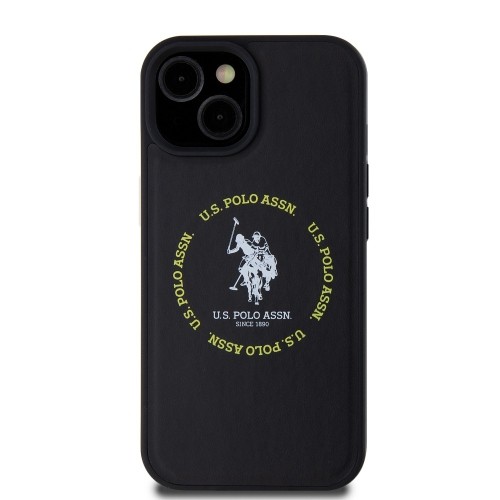 U.S. Polo PU Leather Printed Round Double Horse MagSafe Case for iPhone 15 Black image 2