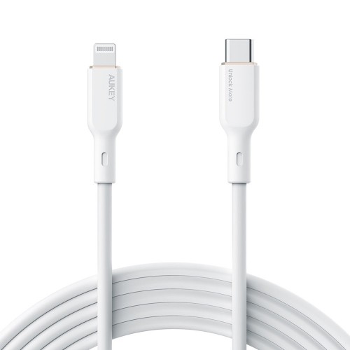 AUKEY CB-SCL2 Power Delivery USB C - Lightning Apple 1.8m 27W 3A Silicon Cable White image 2
