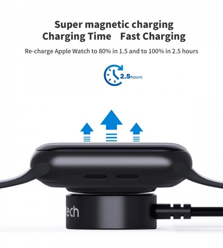 Choetech T319 MFI 5W wireless charger for Apple Watch + USB-C cable - black image 2