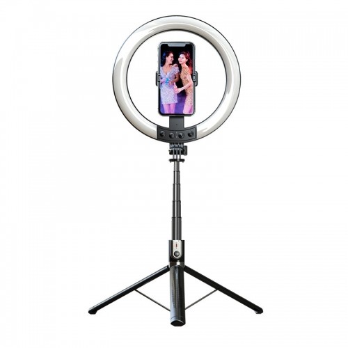 OEM Selfie Stick - with detachable bluetooth remote control, tripod and ring lamp RGB - P100-RGB Black image 2