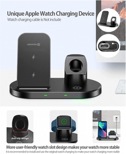 Swissten Wireless Bezvadu Lādētāja 3in1 Statīvs priekš Apple un Samsung image 2