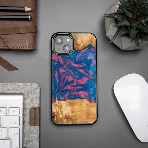 Wood and resin case for iPhone 15 Pro Bewood Unique Vegas - pink and blue image 2