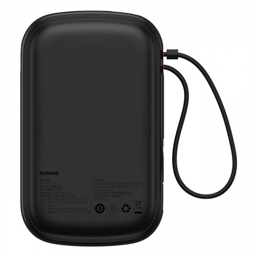 Baseus Qpow Pro+ 20000mAh 22.5W powerbank with built-in USB-C cable and display - black image 2