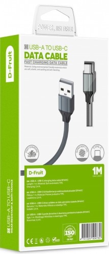 D-Fruit cable USB-A - USB-C 1m, grey (DF441C) image 2