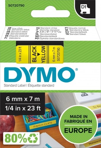 Dymo label printer tape D1 6mmx7m, black/yellow image 2
