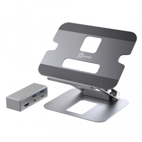 J5 Create Podstawka ergonomiczna do notebooka ze stacją dokującą j5create Multi-Angle 4K Docking Stand USB-C 1x4K HDMI/2xUSB 3.1/1xUSB-C/; kolor srebrny JTS327-N image 2