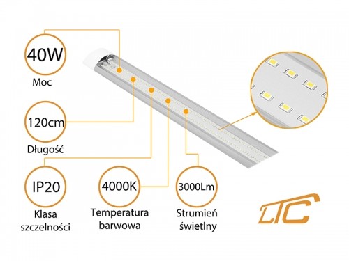 PS LTC Slim LED 40W 120cm IP20 A+ 230V|4000K|3000lm griestu gaismeklis. LED PANELE image 2
