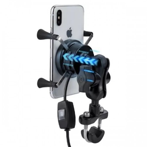 MOTORBIKE PHONE HOLDER FREEDCONN MC7W WITH INDUCTIVE CHARGER + BM2R HEAD TUBE ATTACHMENT image 2