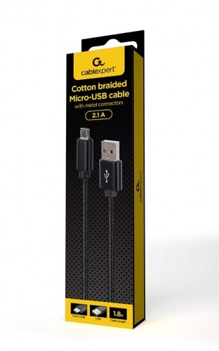 Gembird CCDB-mUSB2B-AMBM-6 Cotton braided Micro-USB cable with metal connectors, 1.8 m, black image 2