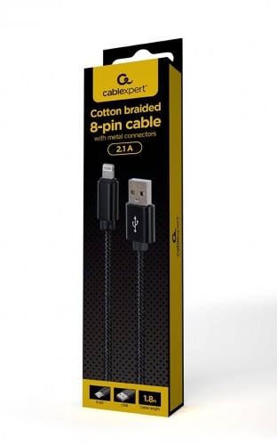 Gembird CCDB-mUSB2B-AMLM-6 Cotton braided 8-pin cable with metal connectors, 1.8 m, black image 2