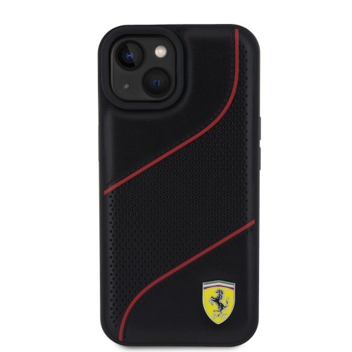 Ferrari PU Leather Perforated Slanted Line Case for iPhone 15 Black image 2