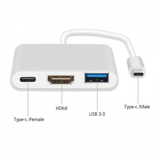 iLike HD1 3in1 USB-C (Type-C) Плагин на HDMI 4K / USB 3.0 / USB-C Женский аудио- и видеокабельный адаптер Серебристый (OEM) image 2