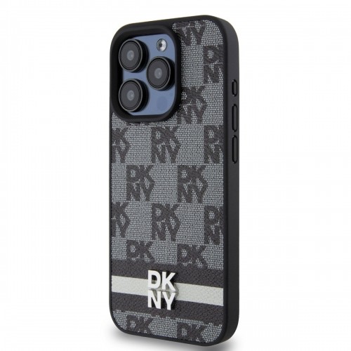 DKNY PU Leather Checkered Pattern and Stripe Case for iPhone 12|12 Pro Black image 2