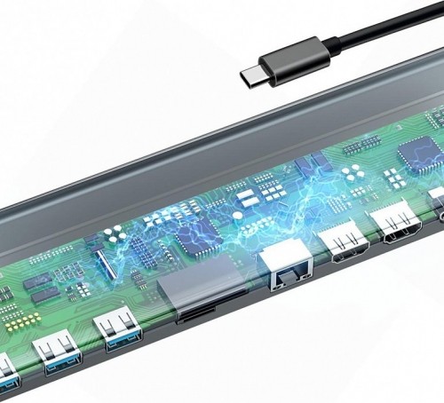 Baseus CATSX-G0G 10 in 1 Dok Stacija Priekš MacBook / 2 x HDMI / 3 x USB 3.0 / USB-C / RJ45 / SD / Micro SD / VGA / PD image 3