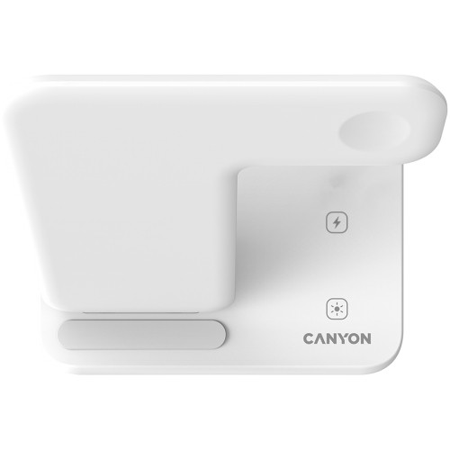 CANYON WS-303 3in1 Wireless charger, with touch button for Running water light, Input 9V/2A, 12V/2A, Output 15W/10W/7.5W/5W, Type c to USB-A cable length 1.2m, 137*103*140mm, 0.22Kg, White image 3