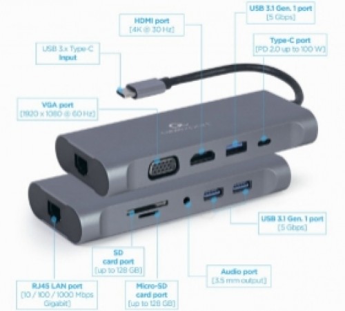 Gembird USB Type-C 7-in-1 Multi-Port Adapter + Card Reader Space Grey image 3
