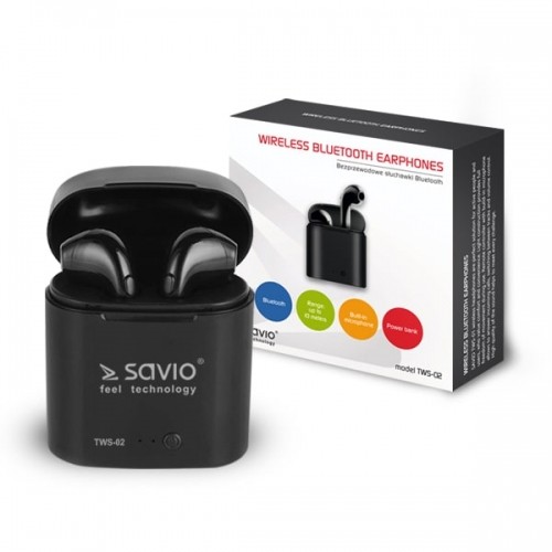 Savio TWS-02 Wireless Bluetooth Earphones, Black image 3
