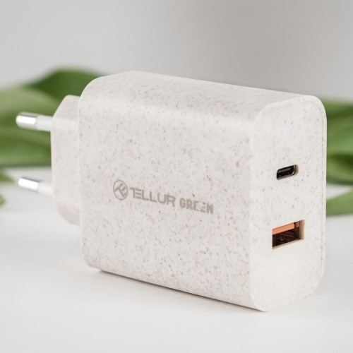 Tellur Green 38W dual port charger Type-C PD20W + USB QC3.0, cream image 3
