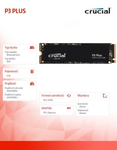 Crucial SSD drive P3 PLUS 2TB M.2 NVMe 2280 PCIe 3.0 5000/4200 image 3