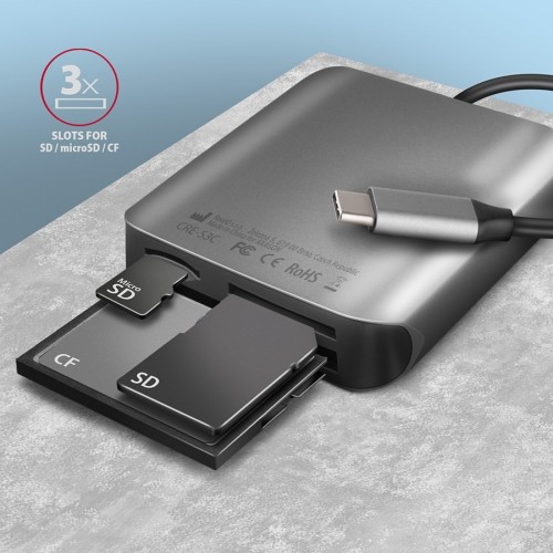 Axagon Aluminum high-speed USB-C 3.2 Gen 1 memory card reader. 3 slots, UHS-II. image 3
