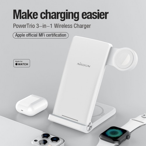 Nillkin PowerTrio 3in1 Wireless Charger for Apple Watch White (MFI) image 3