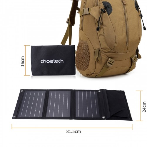 Choetech foldable travel solar solar charger 22W solar panel 2x USB 5V | 2.4A | 2.1A solar panel (82 x 24 cm) black (SC005) image 3