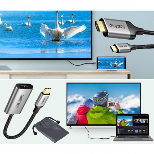Choetech kit adapter HUB USB Type C - HDMI 2.0 (3840 x 2160 @ 60Hz) gray (HUB-H12) + USB cable Type C - HDMI (3840 x 2160 @ 60Hz) 2m gray (CH0021) image 3