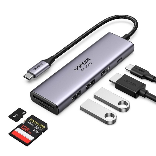 Ugreen 6in1 multifunctional USB Type C HUB - 2x USB 3.2 Gen 1 | HDMI 4K 60Hz | SD and TF memory card reader | USB Type C PD 100W gray (60384 CM511) image 3
