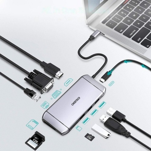 Choetech 9in1 multifunctional USB Type C HUB - 3x USB 3.2 Gen 1 | SD and TF memory card reader | HDMI 4K 30Hz | VGA Full HD 60Hz | USB Type C | RJ45 gray (HUB-M15 gray) image 3