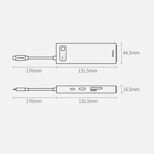 Hub 8in1 Baseus Metal Gleam Series, USB-C to 3x USB 3.0 + HDMI + USB-C PD + Ethernet RJ45 + microSD|SD image 3