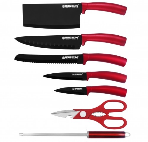 Herzberg Cooking Herzberg 8 Pieces Knife Set with Acrylic Stand - Red image 3