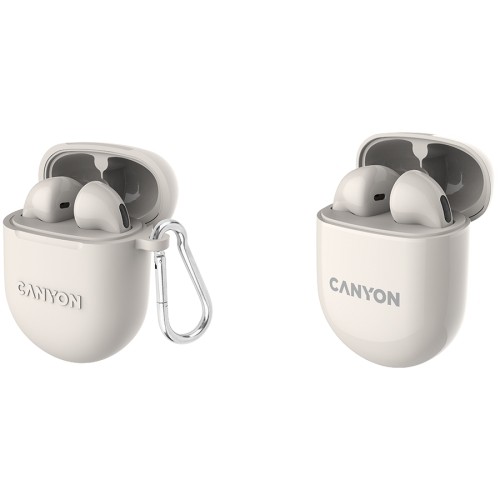 CANYON TWS-6, Bluetooth headset, with microphone, BT V5.3 JL 6976D4, Frequence Response:20Hz-20kHz, battery EarBud 30mAh*2+Charging Case 400mAh, type-C cable length 0.24m, Size: 64*48*26mm, 0.040kg, Beige image 3
