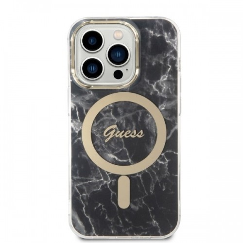 Zestaw Guess GUBPP14LHMEACSK Case+ Charger iPhone 14 Pro 6,1" czarny|black hard case Marble MagSafe image 3