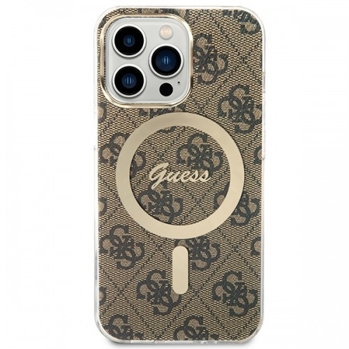 Zestaw Guess GUBPP13LH4EACSW Case+ Charger iPhone 13 Pro brązowy|brown hard case 4G Print MagSafe image 3