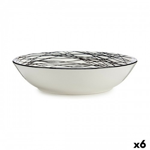 Vessia Dziļais šķīvis Strīpas Melns Balts Ø 20 cm Porcelāns (6 gb.) image 3