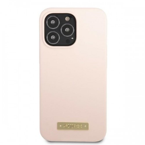 Guess GUHMP13LSPLP iPhone 13 Pro | 13 6,1" różowy|pink hard case Silicone Logo Plate MagSafe image 3