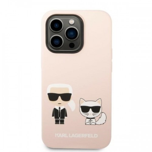 Karl Lagerfeld MagSafe Compatible Case Liquid Silicone Karl and Choupette for iPhone 14 Pro Pink image 3